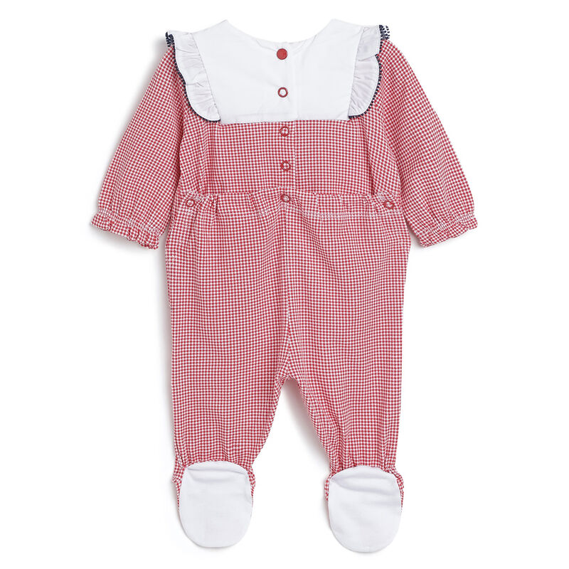 Girls White and Red Printed Nappy Opening Babysuit image number 1